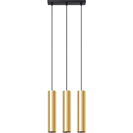 Hanglamp LAGOS 3 met 3 cilindrische kappen in lijn - Sollux Lighting - IP20 - Glanzend goud staal behuizing - 45 x 6 x 90 cm - 3 x GU10 LED, exclusief lichtbron - 3 x 10 W - Moderne hanglamp voor woonkamer, slaapkamer en eetkamer