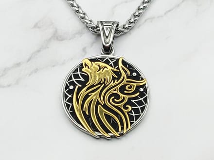 Mei's - Viking Valknut Wolf - ketting heren - RVS zilver/goud - 70 cm