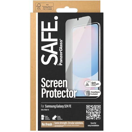 Beschermfolie PanzerGlass Safe Scherm. Ultra-Wide Fit EasyAligner voor Samsung Galaxy S24 FE S721, Gehard Glas, Volledige Lijm