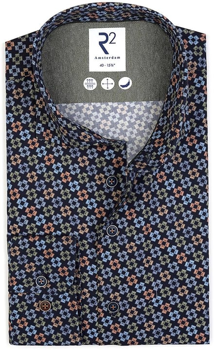 R2 Overhemd Printed Sofas Multicolour Donkerblauw (navy) - Maat 37 - Heren - Overhemden Casual
