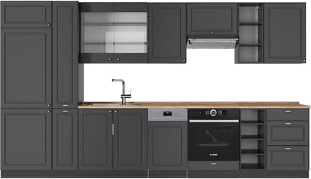 Vicco Fame-Line Complete keukeneenheid – 355 cm, WB Eik Anthrazit-Gold Landhaus