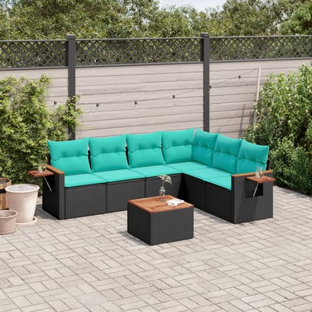 vidaXL - 7-delige - Loungeset - met - kussens - poly - rattan - zwart