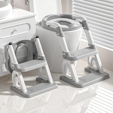 Kinder Toiletbril - Potje met Trap - Zindelijkheidstraining - 2-in-1 Groeiend Design - Universeel - Grijs
