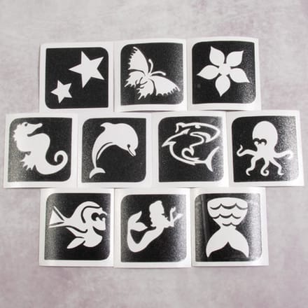 Temporary Tattoo Stencil Set - Sjablonen Glitter Tattoos - Aqua