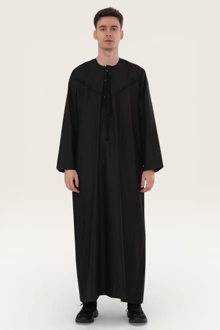 Heren zwarte Eid Marokkaanse Jubba Robe Djellaba Ramadan Eid Thobe LFS-HM11