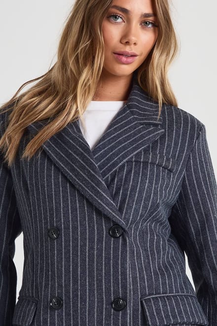 boohoo Dames Wollook Pinstripe Oversized Maxi Jas | Navy | Maat: 10