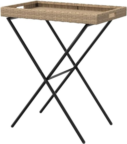 Inklapbare serveertafel - Dienblad tafel - Buiten serveren - Afneembaar dienblad - 65 x 40 x 75 cm - Beige