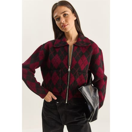 Dikke Jacquard Gebreide Cardigan met Rits
