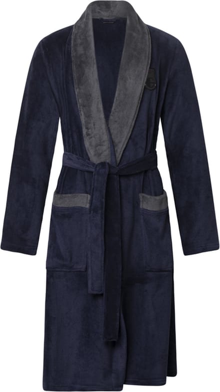 Gentlemen - heren badjas - coral fleece - navy/grijs - S/M