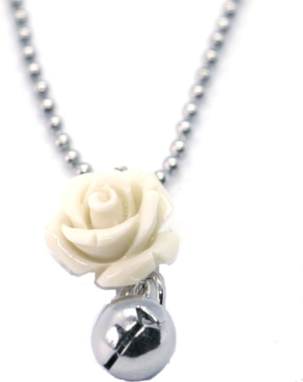Kinderketting rvs ballchain wit koraal roosje 50cm