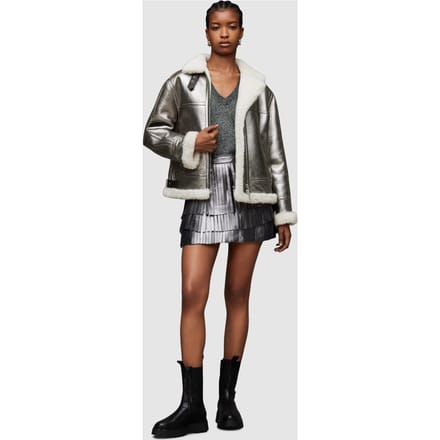 AllSaints Lorel Flying Jacket Silver/off White Taglia: S | Giacche di pelle Outlet | Donna | Bianco