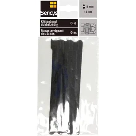 Sencys Klittenband - Zwart - 0,15m X 8mm - 6 Stuks