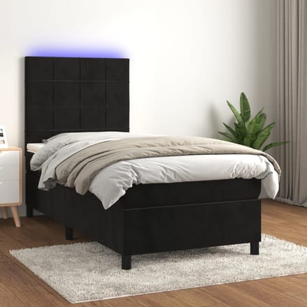 vidaXL - Boxspring - met - matras - en - LED - fluweel - zwart - 100x200 - cm