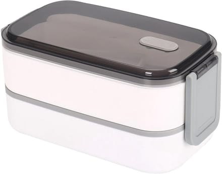 Cheffinger, Voedselcontainer Dubbel Compartiment 2 Niveaus met Hermetisch Deksel, Wit / Grijs