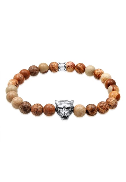 KUZZOI - Armband - Herren Tiger Kopf Achat Jasper Look 925er Silber - Heren