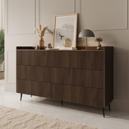 Meubella - Asty - Ladekast met 6 lades - Donker eiken - 150x41x92 cm