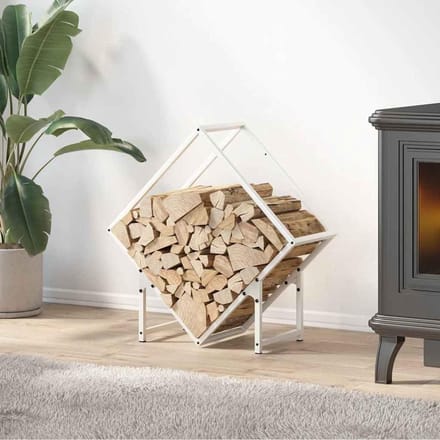 Houtrek - Houtopslag standaard - Haardhout opslag - Robuuste staalconstructie - 60x25x60 cm - Wit