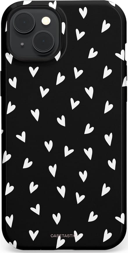 Casetastic hoesje geschikt voor Apple iPhone 15 Plus - MagSafe - Dubbellaagse bescherming - Stippen Hart - Fashion Case - Zwart Grijs