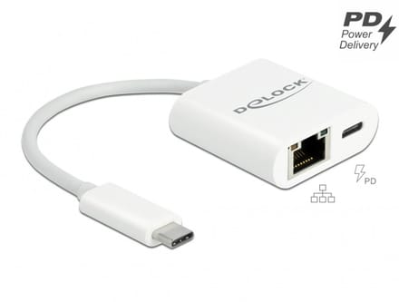 Delock USB 2.0 Adapter [2x USB 3.2 Gen 1 stekker C (USB 3.0) - 1x USB-C bus (Power Delivery), Gigabit-LAN (1 Gbit/s)] 65402 0 mm