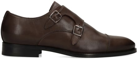 Manfield - Heren - Donkerbruine leren gespschoenen - Maat 43