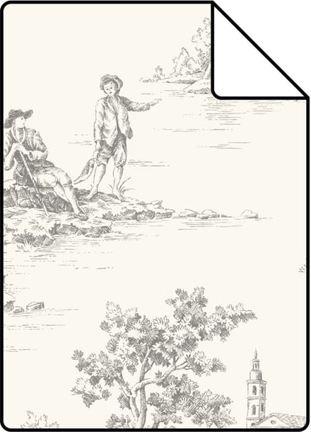 Proefstaal ESTAhome behang toile de jouy print grijs - 26.5 x 21 cm - 132106-S