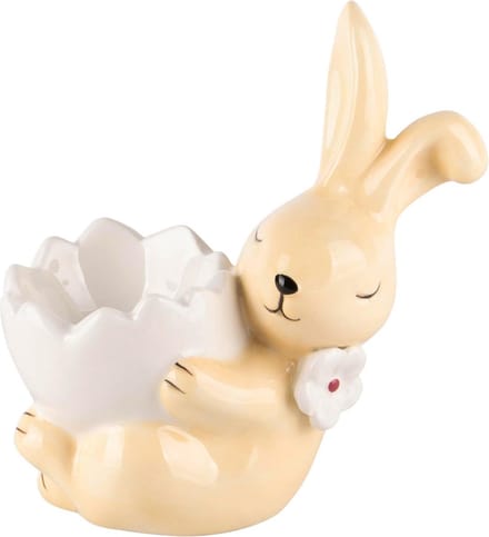 Dekoratief | Eierdopje bunny, geel/wit, keramiek, 10x6x11cm | A240067