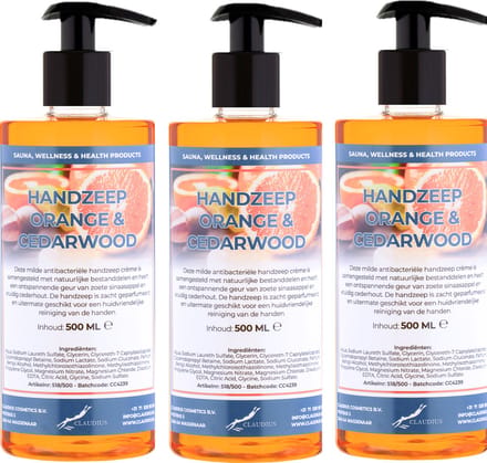 Handzeep Sweet Orange & Cedarwood 500 ml - met gratis pompje - set van 3 stuks