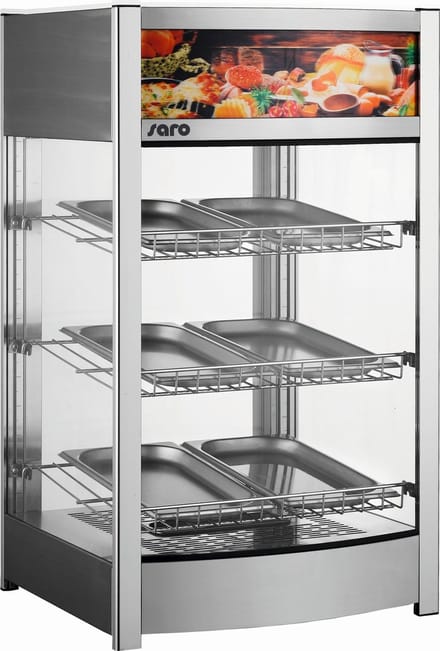 Saro verwarmde vitrine - stijlvol presenteren - verstelbare plateaus - verlichte display - 2 jaar garantie - professioneel model FINN