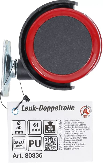 BGS Zwenk-duowiel - rood/zwart - 50 mm