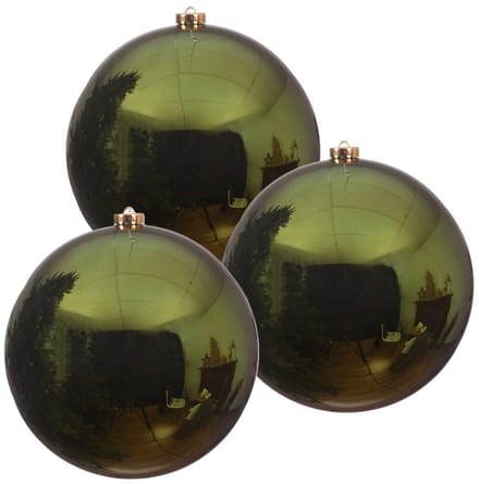 Decoris Kerstbal - 3x - donkergroen - groot - 20 cm - kunststof - glans - kerstversiering