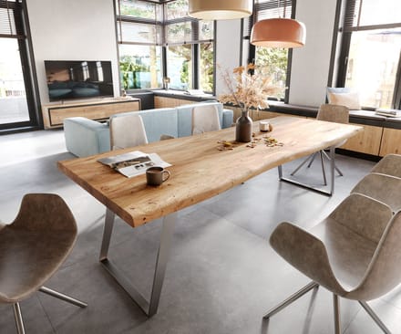 Eettafel Edge acacia natuur 260x100 XL edelstaal schuin Live-Edge