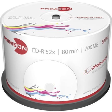 Primeon 2761105 CD-R 80 disc 700 MB 50 stuk(s) Spindel Bedrukbaar