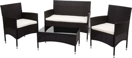 Poly-rattan set MCW-F55, balkon/tuin/lounge set zitgroep ~ bruin, crèmekleurige kussens