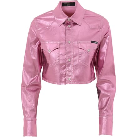 Cropped Shirt in Stretch Lurex Stof Roze Metaal Dolce & Gabbana