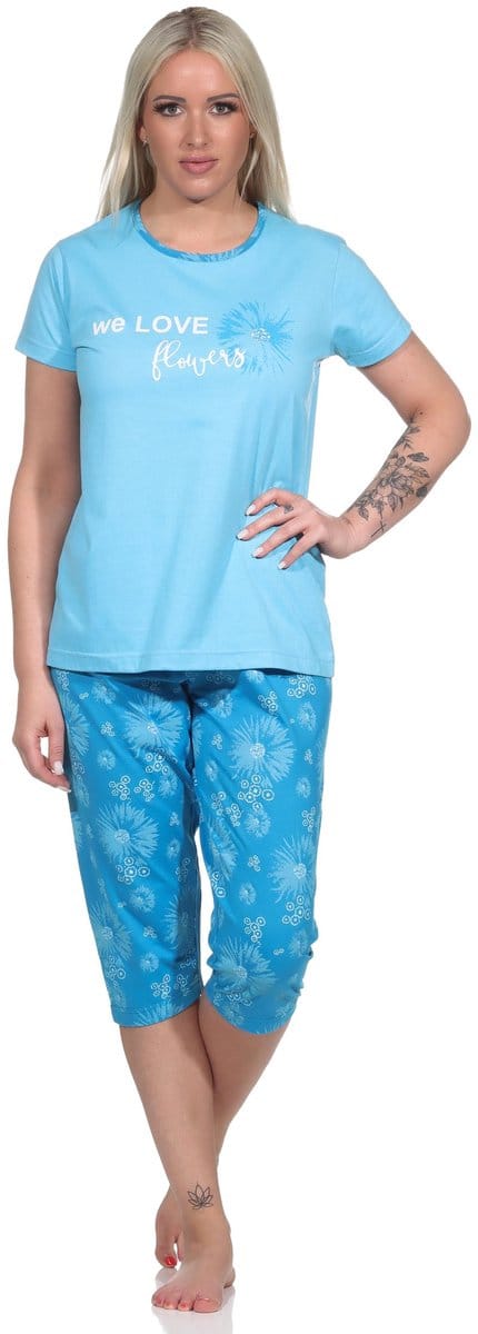 Damespyjama met korte mouwen en capri broek in Floral Optics