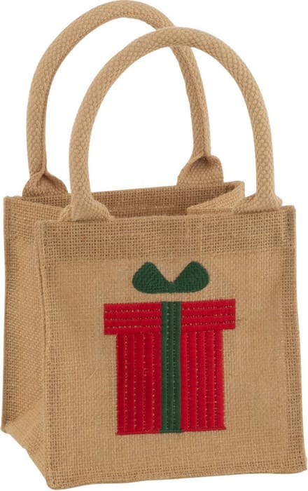 J-Line zak Borduurwerk Geschenk - jute - naturel/rood - 2 stuks