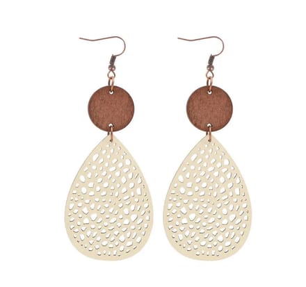 Jomide Oorhangers Bohemian Hout/Kunstleer - Beige