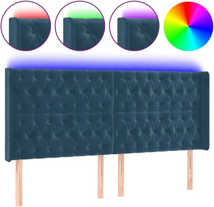 vidaXL - Hoofdbord - LED - 203x16x118/128 - cm - fluweel - donkerblauw