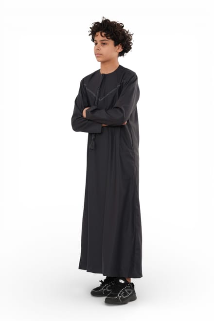Kinderen Jongens Ramadan Eid Houtskool Grijs Marokkaanse Jubba Robe Djellaba Thobe - K-TT008