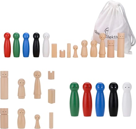 Houten Figuren Set - Coaching Elementen - Systemisch Werk - Extra Onderdelen - 34 Stuks - Natuurlijk Hout