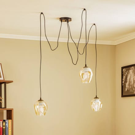 EMIBIG LIGHTING Hanglamp Starla, glas amber, 3-lamps decentrale