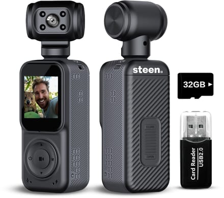Steen Action Camera – Mini Camera 4K – Pocket Camera – Vlog Camera Camcorder – Inclusief 32GB SD Kaart
