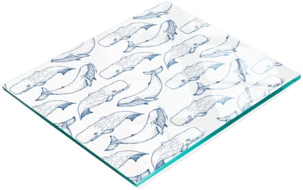 Bord van gehard glas met decoratief patroon van een blauwe walvis, 60x52 cm