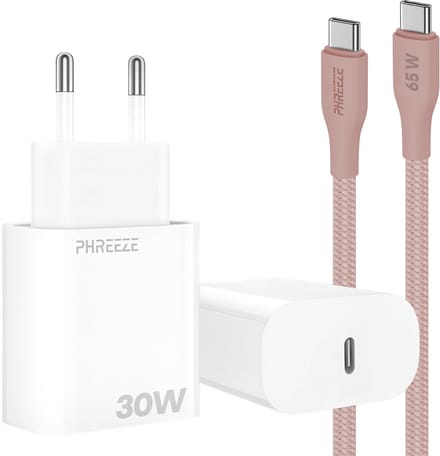 Power Delivery oplader met 30w usb C poort met usb C kabel 1m roze
