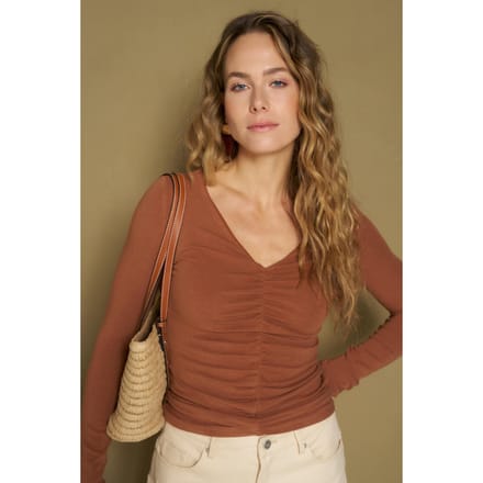 Lofty Manner camel dames top   V-hals   Regular fit   Geen zakken   Lange mouw Camel XS