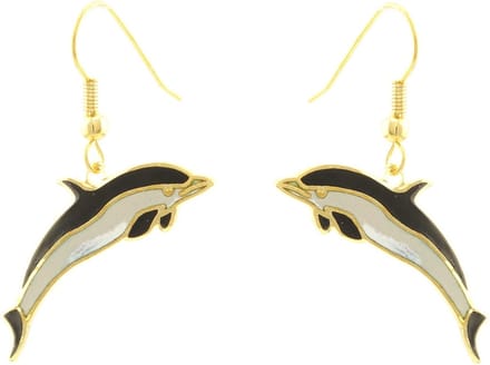 Behave - Oorhangers dames - dolfijn - zwart-wit - goudkleurig