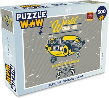 Puzzel Raceauto - Vintage - Vlag - Legpuzzel - Puzzel 500 stukjes