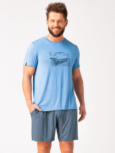 Key Bamboe Heren Pyjama Korte Mouw Bootprint Blauw Grijs MNS 737 XL