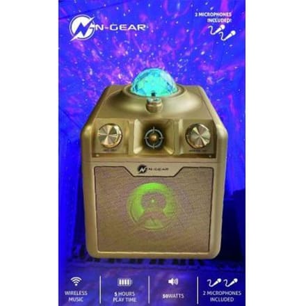 N-GEAR Disco Star 710 Gold - Bluetooth Speaker - Karaoke Set - Party Box met Sterrenprojector & 2 Microfoons