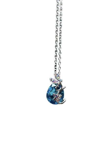 Bijoux by Ive - Ketting met hanger - 2 Vlinders op blauwe steen